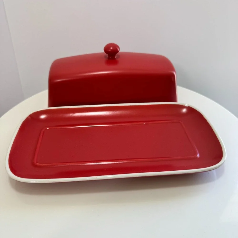 Vintage BIA Cordon Bleu Red Ceramic Covered Butter Dish Dishwasher Oven Safe